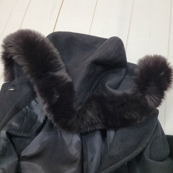 Vintage ILGWU real fox fur trim trench coat peacoat jacket wool - Picture 2 of 15